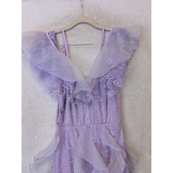 SHEIN Women's Size XS Lavender Purple Floral Lace Ruffle Maxi Dress US Size 2 - Picture 2 of 9